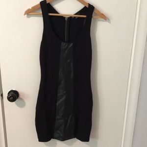 Leather panel little black dress